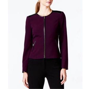 Calvin Klein 🦚 Purple Blazer w Faux Leather Trim